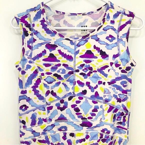 Title Nine White Purple Abstract Sleeveless A-Line Athletic Athleisure Dress - Picture 2 of 14